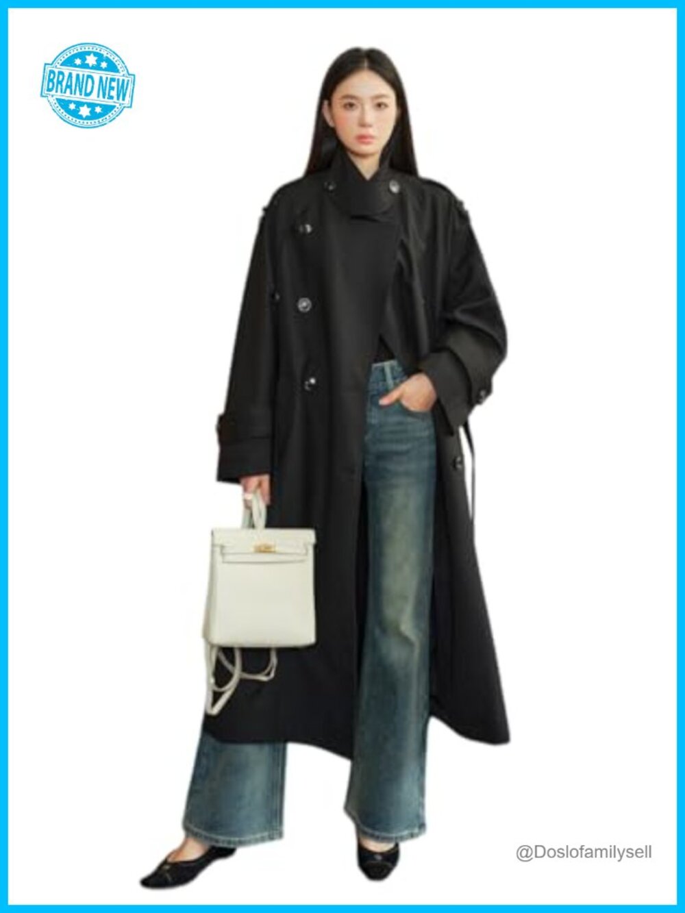 Oversized Double-Breasted Belted Trench Coat Windbreaker Long Overcoat